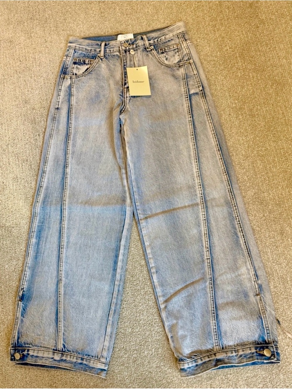 bohme Light Wash Wide Ankle Cropped Jeans ankle button seamed